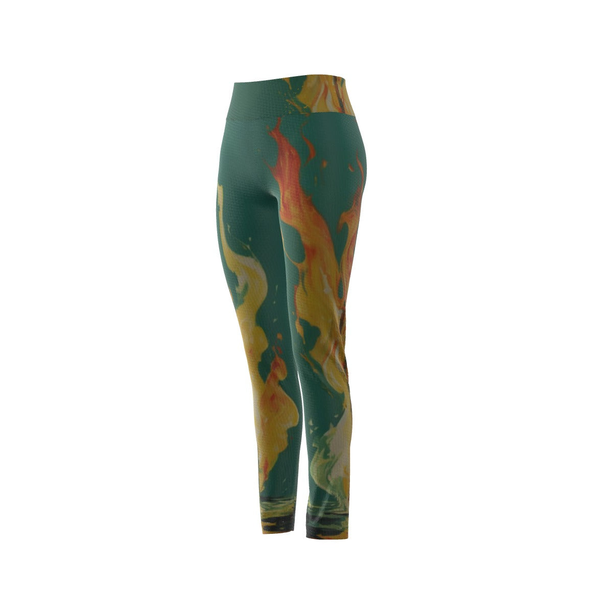 Women's High Waist Leggings | Side Stitch Closure "Green and Yellow"