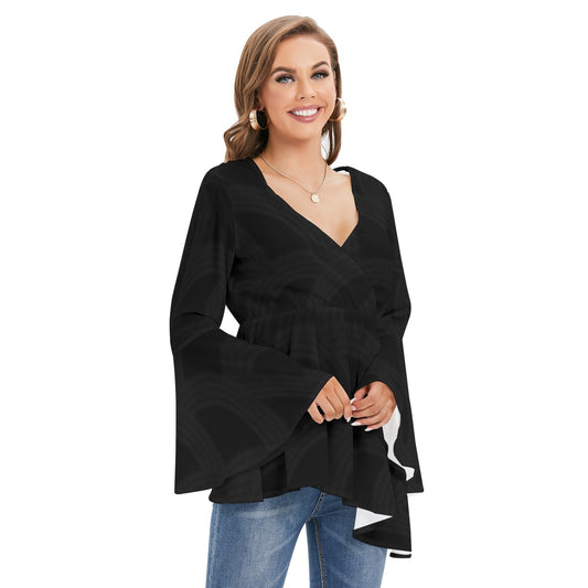 Women's V-neck Blouse With Flared Sleeves