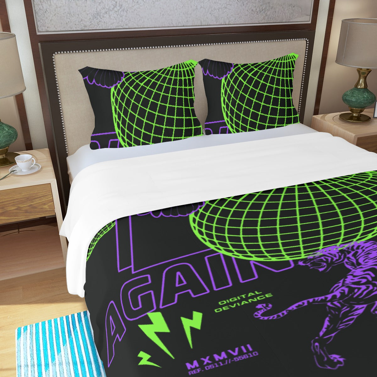 Three Piece Duvet Bedding Set Green and Purple