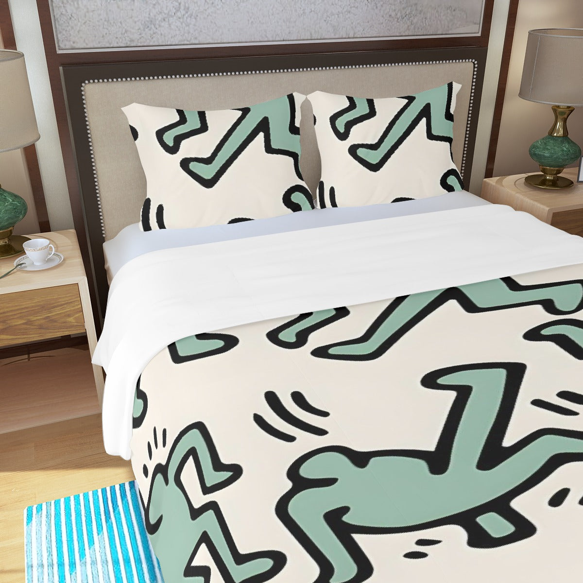 Three Piece Duvet Bedding Set Green Man