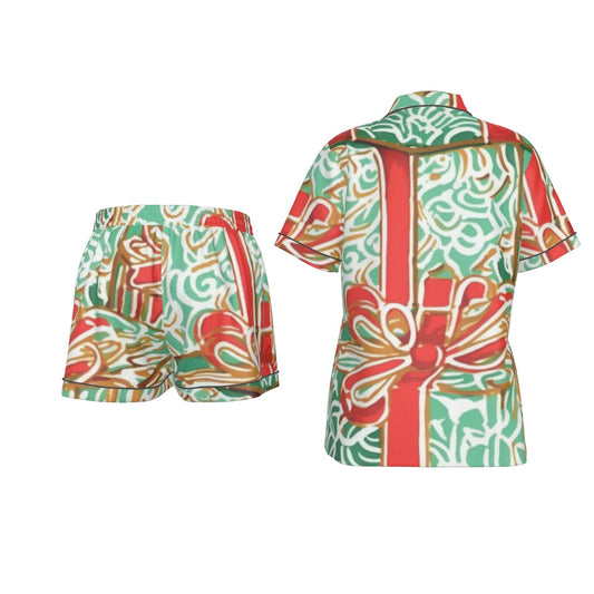 Holiday  Women's Imitation Silk Pajama Set With Short Sleeve