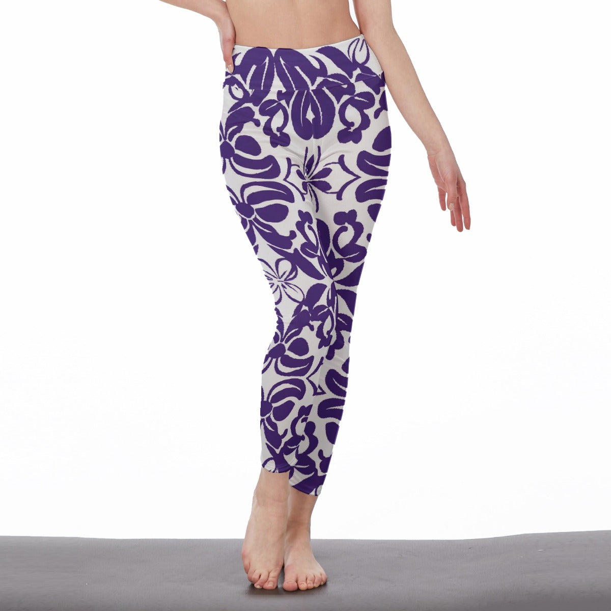 Women's High Waist Leggings | Side Stitch Closure "Purple and White"