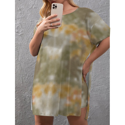 Women's Drop-Shoulder T-Shirt with Side Split and Shorts (Plus Size)