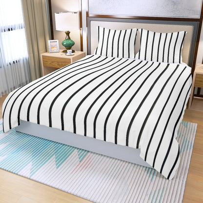 Three Piece Duvet Bedding Set White and Black Lines