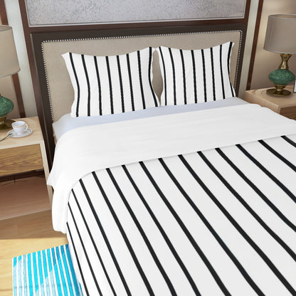 Three Piece Duvet Bedding Set White and Black Lines