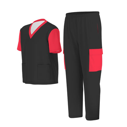 Unisex Scrub Set Birdseye Black and Red