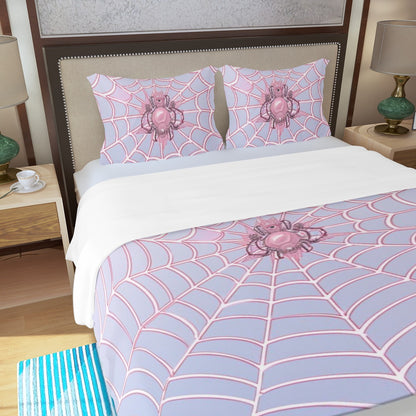 Three Piece Duvet Bedding Set Pink Spider