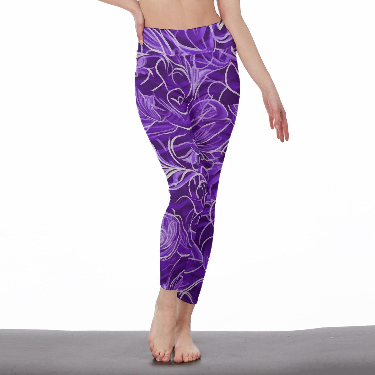 Women's High Waist Leggings | Side Stitch Closure "Purple Flowers"