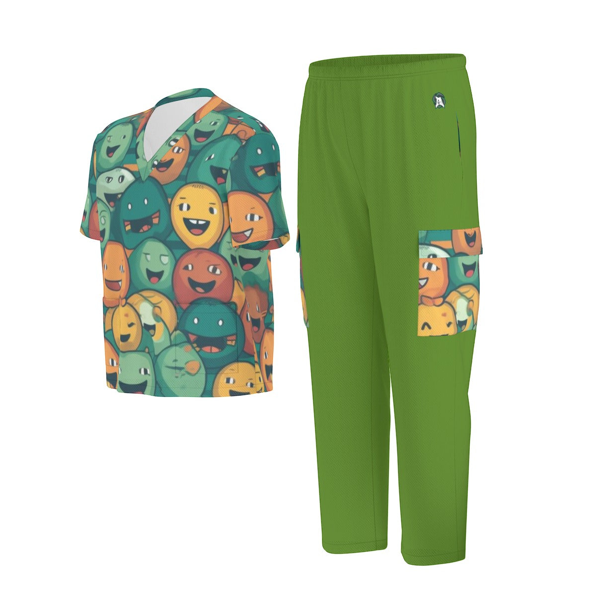 Unisex Scrub Set Birdseye Green and Faces