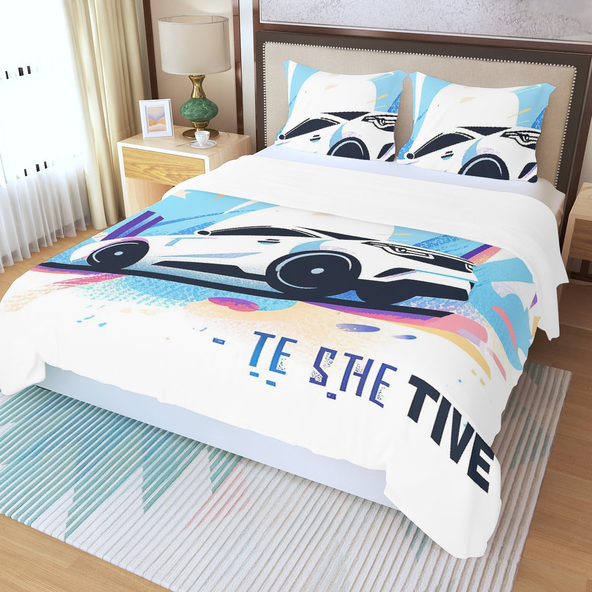 Three Piece Duvet Bedding Set Race Car