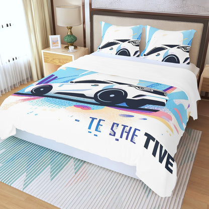 Three Piece Duvet Bedding Set Race Car