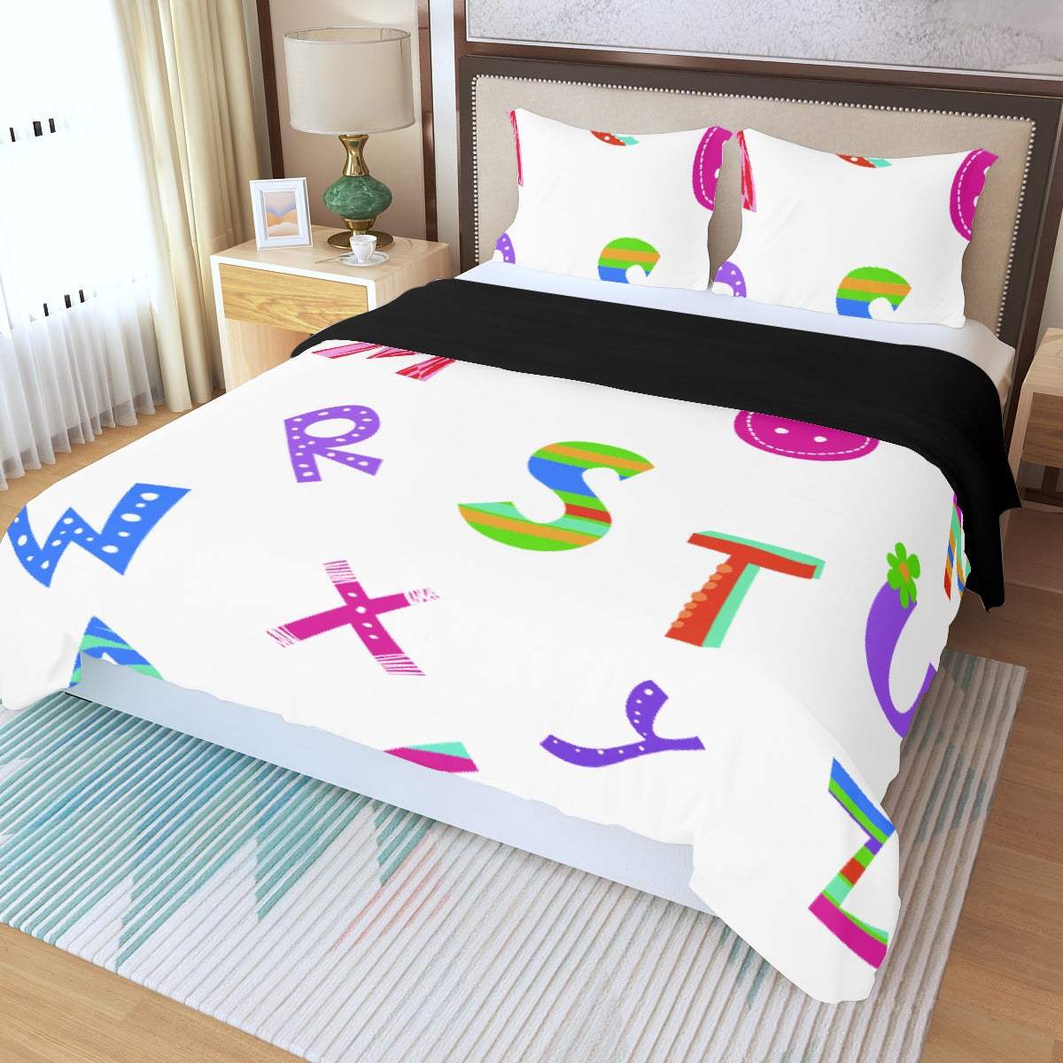 Three Piece Duvet Bedding Set Alphabet in Color