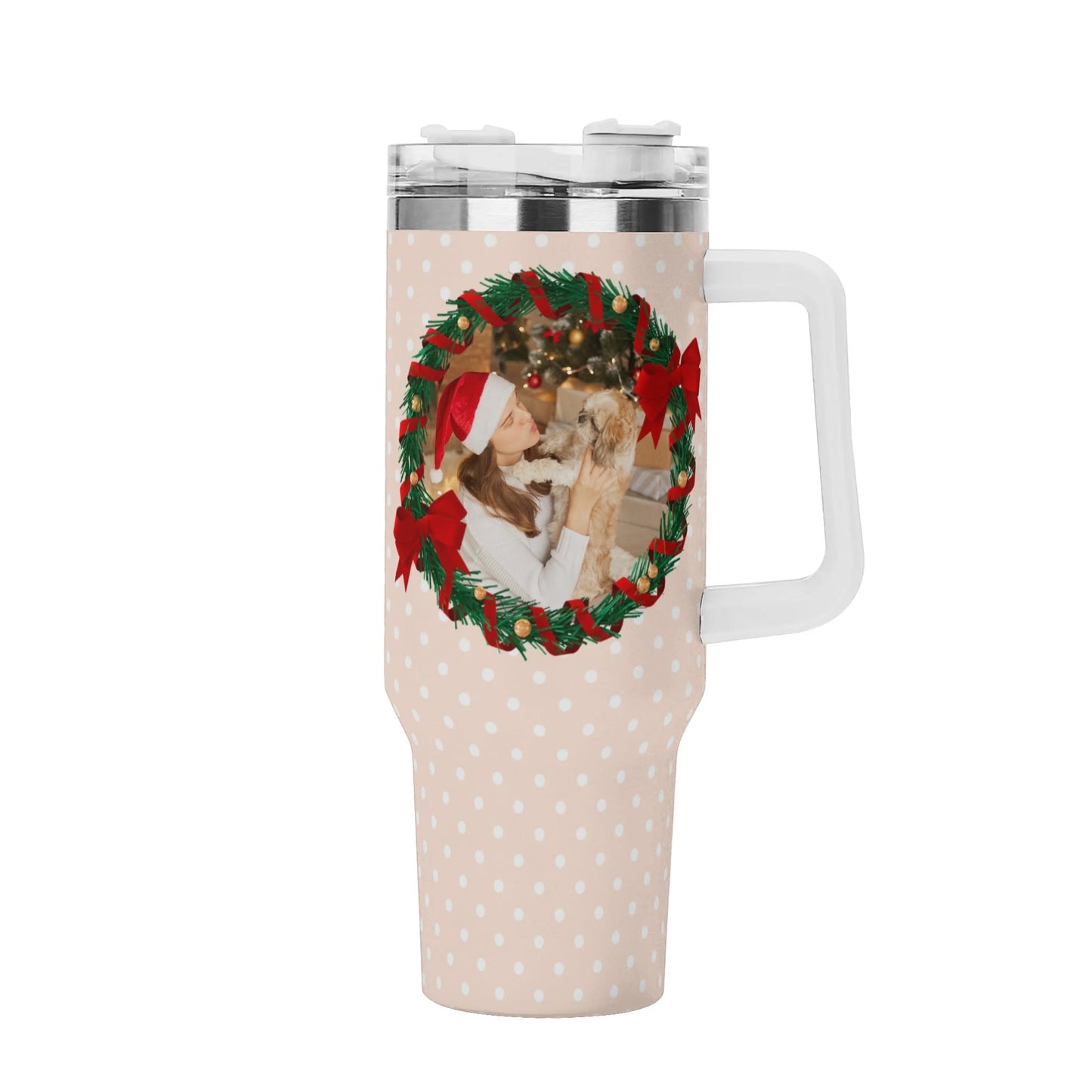 Personalized 40oz Stainless Steel Tumbler Gift With White Handle and Straw