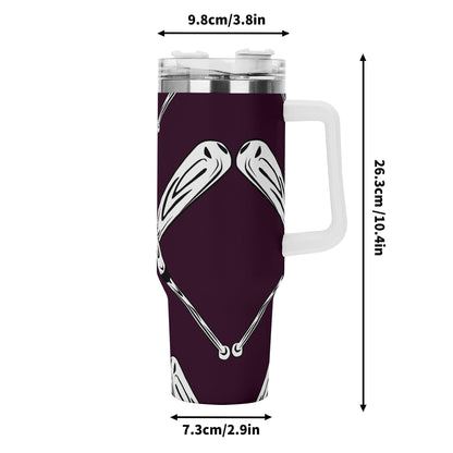 Stainless Steel Tumbler Gift With White Handle and Straw 40oz