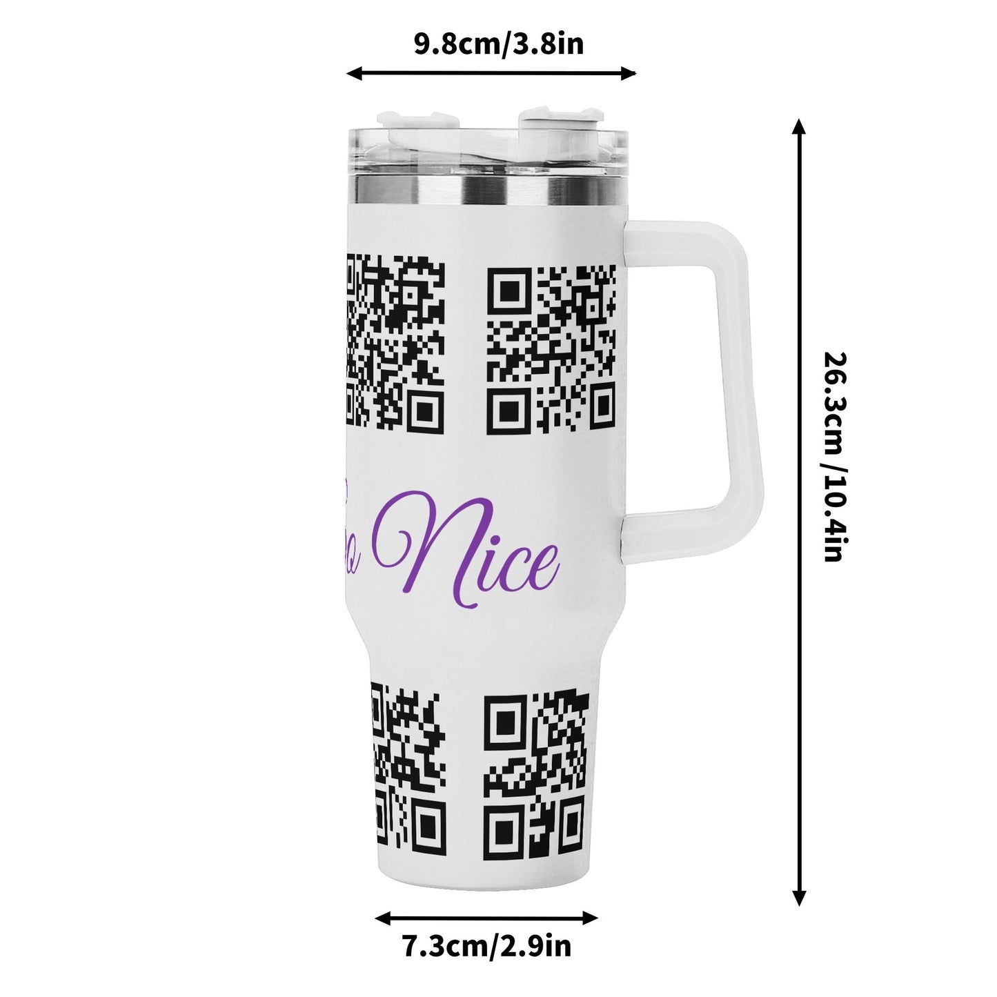 Personalized 40oz Stainless Steel Tumbler Gift With White Handle and Straw