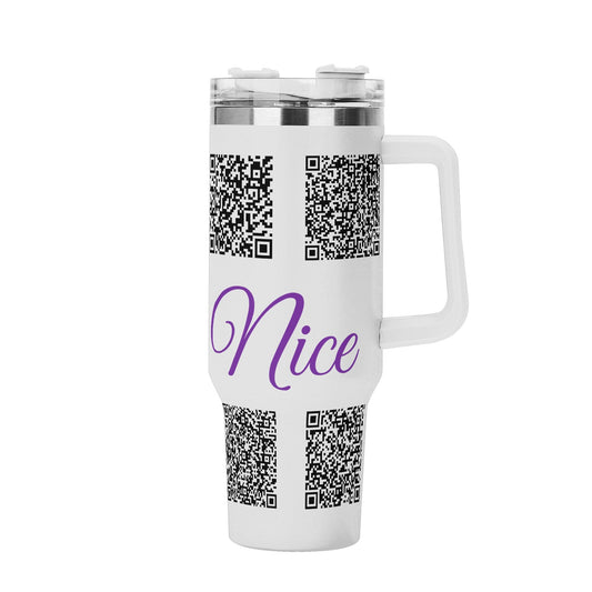 Personalized 40oz Stainless Steel Tumbler Gift With White Handle and Straw