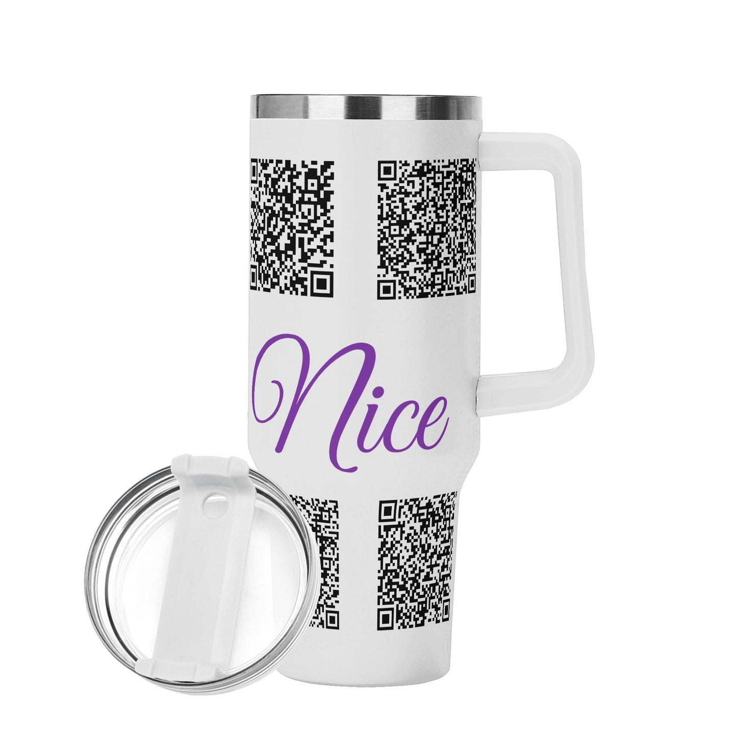 Personalized 40oz Stainless Steel Tumbler Gift With White Handle and Straw