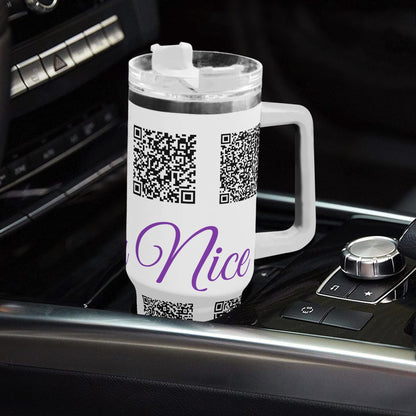 Personalized 40oz Stainless Steel Tumbler Gift With White Handle and Straw