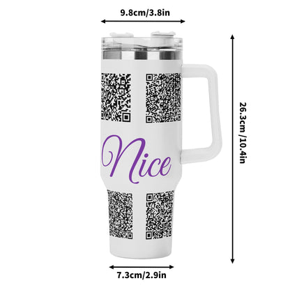 Personalized 40oz Stainless Steel Tumbler Gift With White Handle and Straw