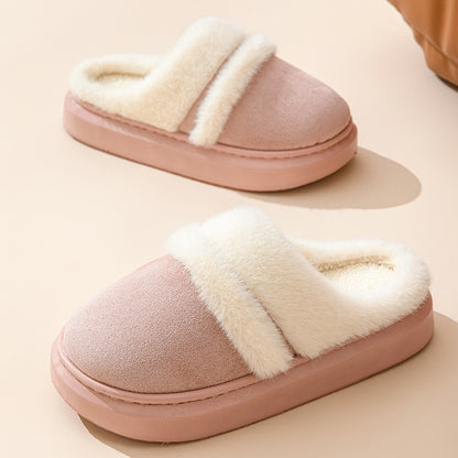 Fashion Warm Cotton Slippers For Women Leisure Thick Bottom Non-slip Plus-velvet House Shoes Winter Bedroom Floor Suede Slipper