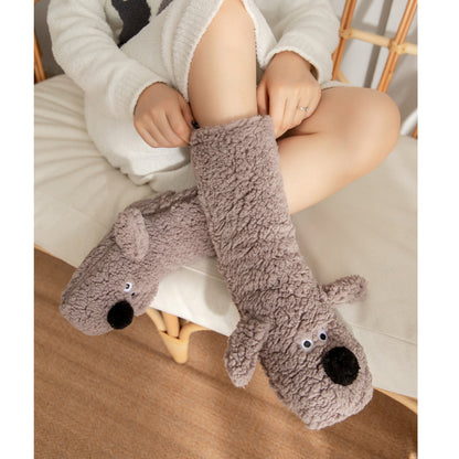 Cute Cartoon Dog Floor Socks Winter Warm Non-slip Plush Socks For Women