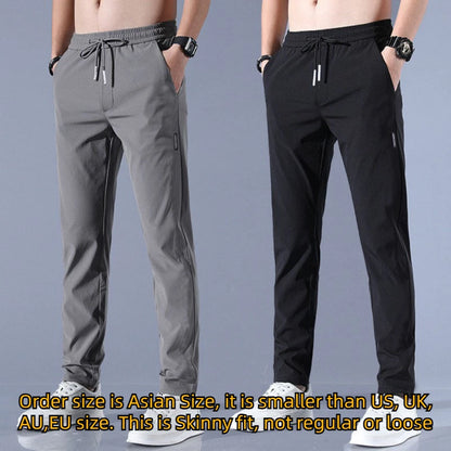 Ice Silk Men's Pants 2024 Summer New Black Gray Thin Business Casual Pants Outdoor