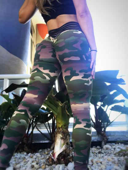 High waist camouflage stitching hips slim yoga pants sports bottoming pencil pants