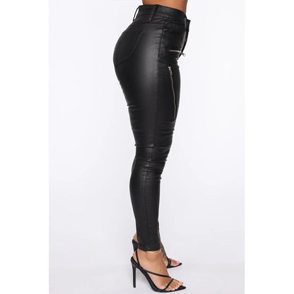 Women's Zippered Mid-rise Leather Pants