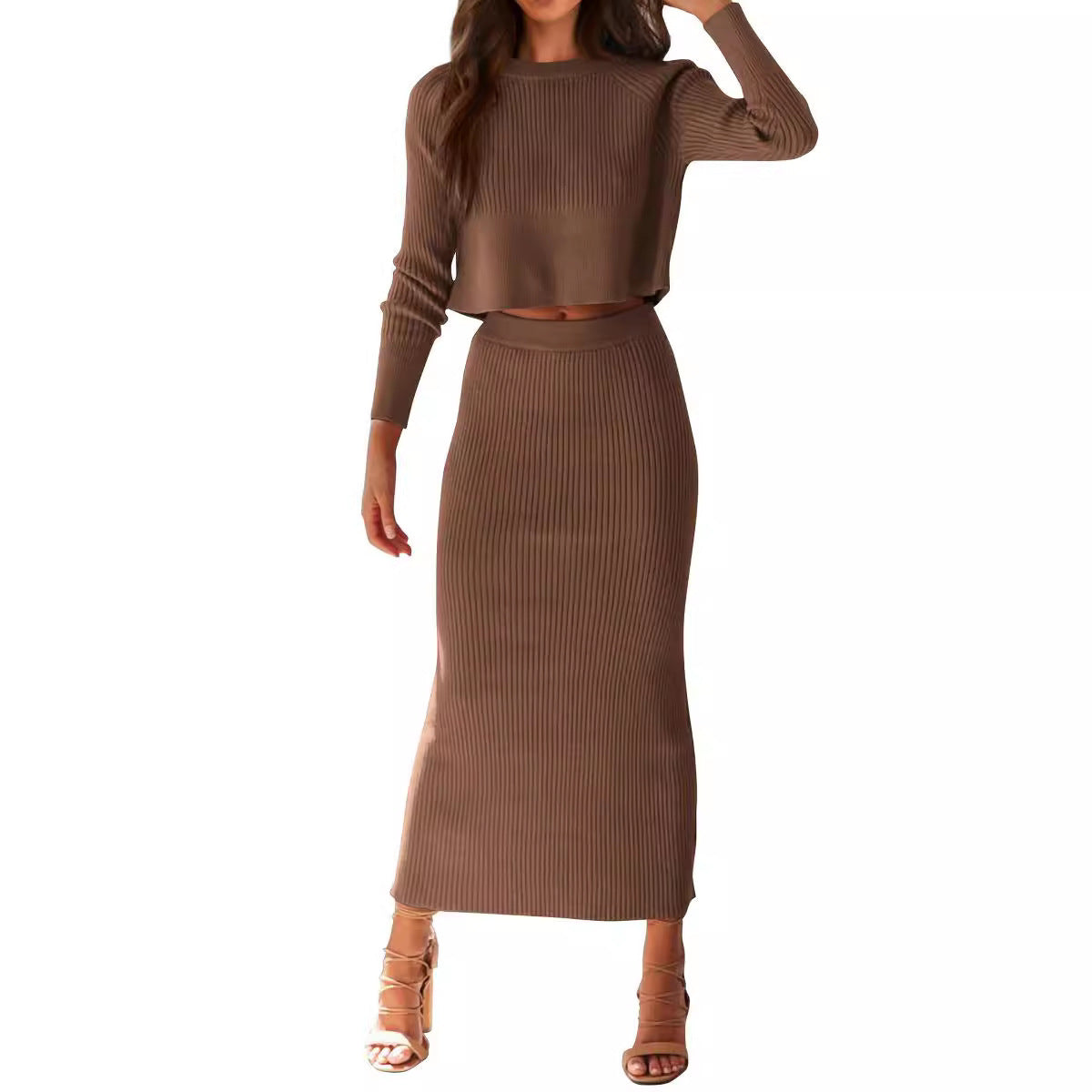 Bedford Cord Sweater Long Sleeve Narrow Tight Skirt Suit