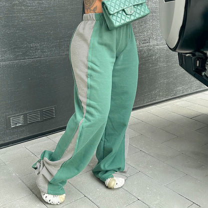 Women's Elastic Waist Color block All-matching Straight Wide Leg Sweatpants