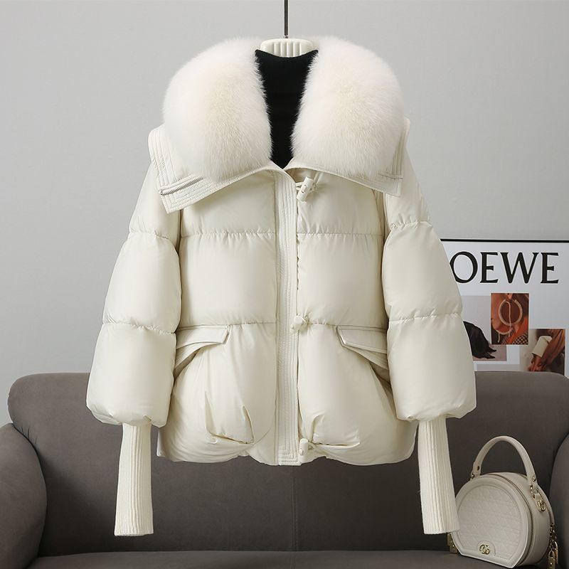 Down Cotton-padded Jacket Women's Short Fur Collar Thickened