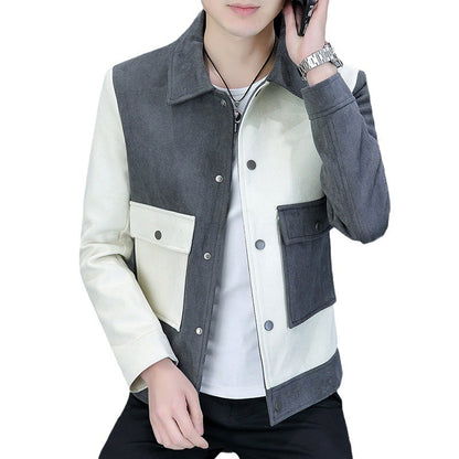 Color Matching Workwear Polo Collar Jacket Men