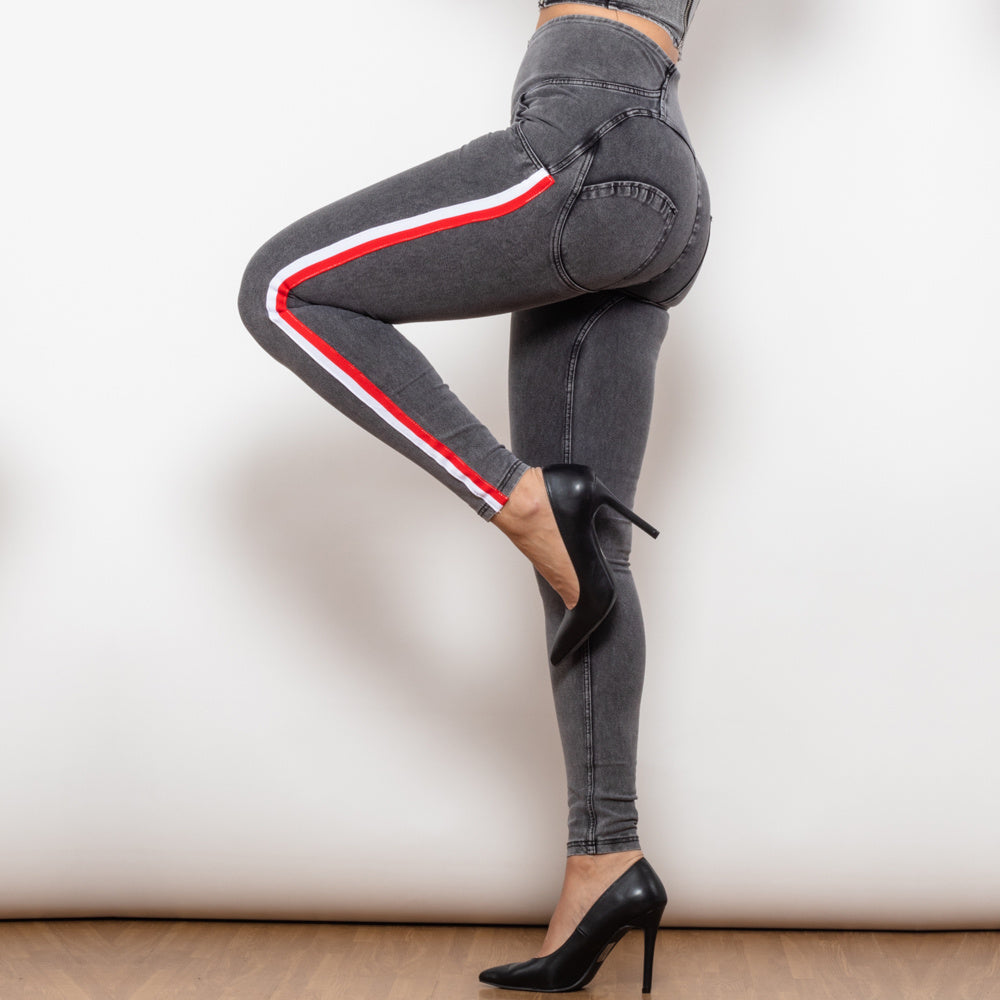 Melody High Waist Dark Thread Grey Jeans With Stripe Jeans Bum Lift Pants Shaping Jeggings Women Pants