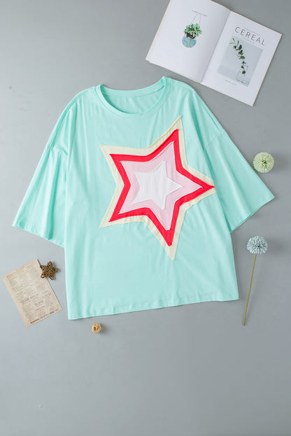 Moonlight Jade Colorblock Star Patch Plus Size Tunic