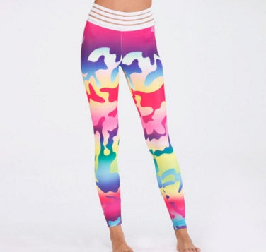 High waist camouflage stitching hips slim yoga pants sports bottoming pencil pants