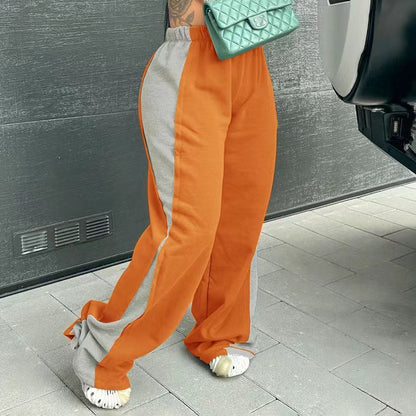 Women's Elastic Waist Color block All-matching Straight Wide Leg Sweatpants