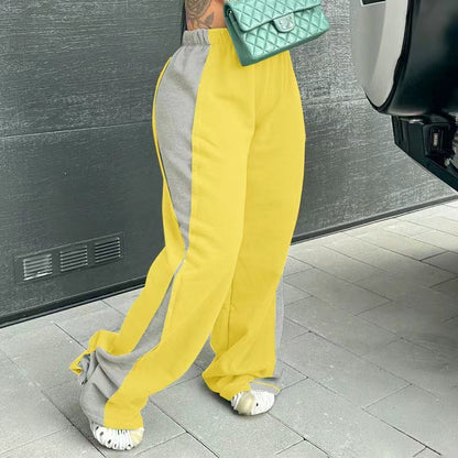 Women's Elastic Waist Color block All-matching Straight Wide Leg Sweatpants