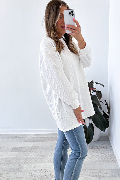 White Cable Textured Loose Plus Size Sweatshirt