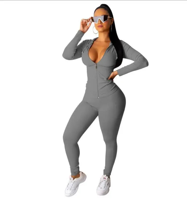 Women's Sportswear Pink Tracksuit Long Sleeve Jacket Pants Tow Pieces Set Hoodie