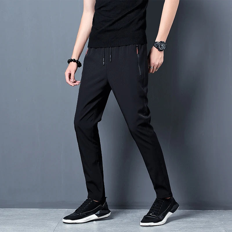 Men's Casual Pants Stretch Slim Fit Elastic Waist Jogger Korean Classic