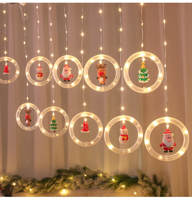 Festive DIY String Lights,Santa Claus Circle Christmas Tree Cartoon Shape Curtain Lights,LED Colorful Lights,Room Window Decoration Lights