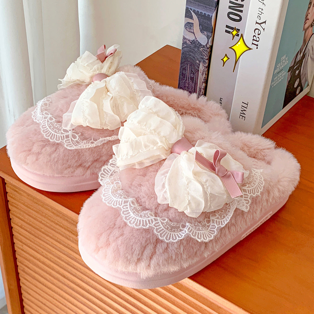 Indoor Warm Girl Plush Slippers For Home Use, Worn Outdoors In Autumn And Winter