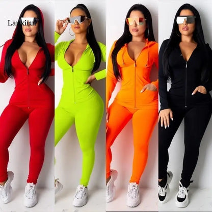 Women's Sportswear Pink Tracksuit Long Sleeve Jacket Pants Tow Pieces Set Hoodie