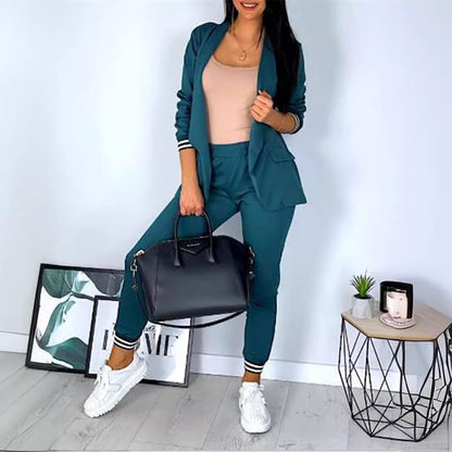 Casual Solid Color Long Sleeve Suit Trousers Two-piece Set