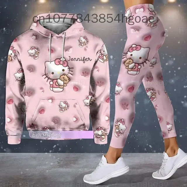 New Hello Kitty Legging Hoodie Set Disney Yoga Pants Sweatpants Women's