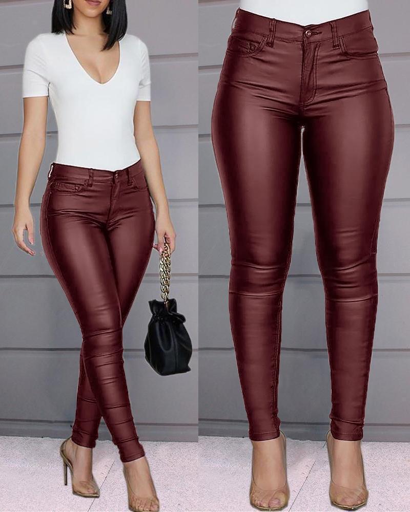 Women's pure color high-elastic casual sexy pants