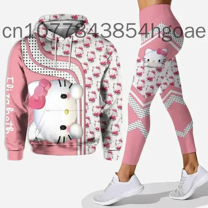 New Hello Kitty Legging Hoodie Set Disney Yoga Pants Sweatpants Women's