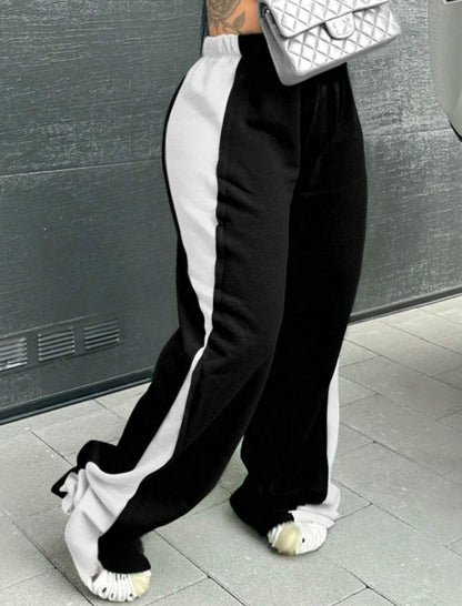 Women's Elastic Waist Color block All-matching Straight Wide Leg Sweatpants