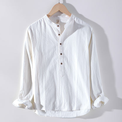 Linen Shirt Long Sleeved Stand Up Collar Retro Top Jacket