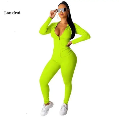 Women's Sportswear Pink Tracksuit Long Sleeve Jacket Pants Tow Pieces Set Hoodie